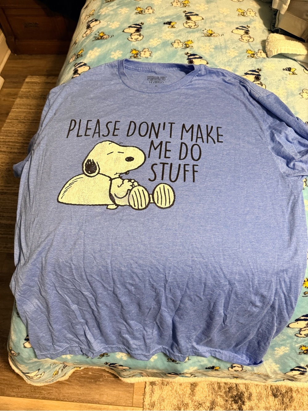 Peanuts Snoopy Light Blue Dog Tee - "Please Don't Make Me Do Stuff"